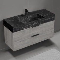 Floating Bathroom Vanity, Modern, 48 inch, Black Marble Style Sink